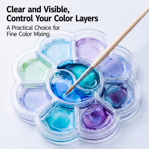 <span class=keywords><strong>Palette</strong></span> de <span class=keywords><strong>peinture</strong></span> jetable en plastique en forme de fleur de 11,5 cm, 8 godets à <span class=keywords><strong>peinture</strong></span>, 2 zones de mélange, blanc transparent, pour aquarelle, acrylique, gouache, art - Product Image 4