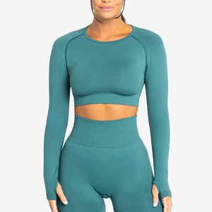 Ensemble de yoga 3 pièces pour femmes avec leggings taille haute et haut à manches longues, séchage rapide, respirant, vêtements de sport pour femmes, ensemble de yoga - Product Image 5