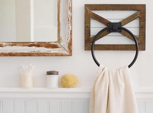 Anneau de serviette de main décor de ferme pour salle de bain-Porte-serviettes rustique, mural, mélange de bois, unique Shiplap et anneau noir - Product Image 4