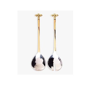 Salad <b>Serving</b> <b>Spoon</b> and Fork Set of 2 With Beaded Design for Restaurant and Hotel High Quality Metal Food <b>Serving</b> Cutlery Set - Product Image 3