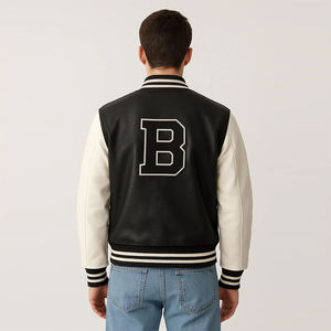 แจ็คเก็ตวาร์ซิตี้ผู้ชายขายส่ง หนัง PU กันน้ำ แขนยาว แจ็คเก็ตวาร์ซิตี้สำหรับนักศึกษาชาย มีกระเป๋า - Product Image 4