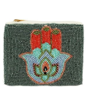 Pochette à monnaie élégante et raffinée, nouvelle collection, broderie perlée artisanale de qualité supérieure, perles de verre, forme carrée, vert jaune multicolore - Product Image 3