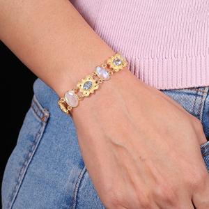Pulseras de Piedra Lunar Arcoíris y Topacio Azul Chapadas en Oro para Mujer, Regalo Moderno para Aniversario de Bodas y Fiestas - Product Image 3