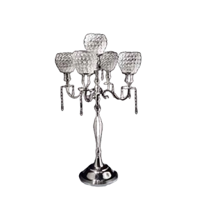 Candélabre en cristal à 5 bras en métal de conception indienne pour la décoration de fête de mariage et d'événement à la maison forme personnalisée taille régulière - Product Image 1