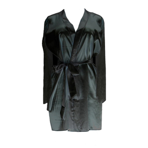 Elegante Accappatoio da Donna con Maniche in Pizzo e Nastro, in Raso Elasticizzato Traspirante con Stampa, Taglia Unica per Uso Domestico - Product Image 4