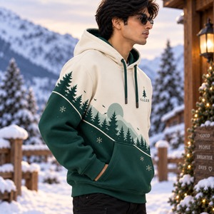 เสื้อฮู้ดดี้ผ้าฟลีซคอตตอน 100% พิมพ์ลายปักลายคริสต์มาส แบบยูนิเซ็กซ์ สำหรับฤดูหนาว ขายส่งแบบ OEM - Product Image 3