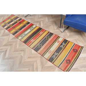 Turkish Kilim <b>Rug</b> 2.1x8.6 ft (64x263 cm), Red Floral <b>Vintage</b> <b>Rug</b> - Product Image 5