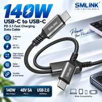 Câble USB C vers USB C 2-en-1 140W PD 3.1 à charge rapide avec puce E-Marker, tressé en nylon, double Type-C, avec logo personnalisé