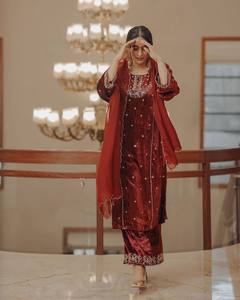 Costume de créateur lourd velours de viscose pur avec travail de séquence de broderie avec robe traditionnelle à manches fantaisie belle couleur - Product Image 4