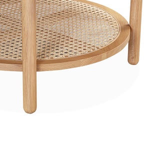 Mesa de centro redonda hecha de marco de madera maciza de teca con ratán y madera natural de color acabado para uso interior y exterior - Product Image 3