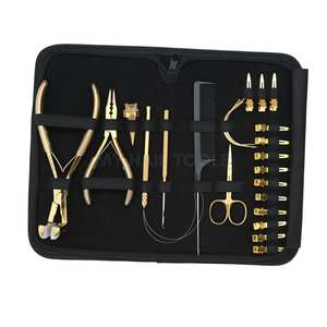 Kit d'outils personnalisés pour extensions capillaires avec outil pour extensions à bandes adhésives, ciseaux, pinces bec de canard, pince à sertir à trois trous, crochet et anneau - Product Image 1