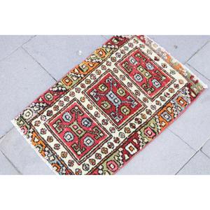 พรมวินเทจตุรกี ขนาด 1.5x2.2 ฟุต พรมขนสัตว์ขอบสีแดงส้ม - Product Image 3