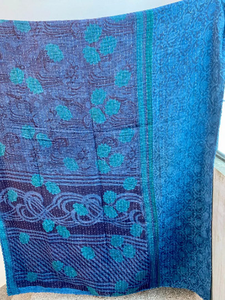Courtepointes Kantha Vintage Indigo, belles couvertures de literie bohèmes de danse du soleil, couettes en coton faites à la main - Product Image 3