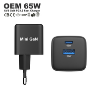 Cargador de Teléfono Personalizado OEM de 65w, Tipo C, USB-A, Cargador Portátil, Adaptador de Cargador Rápido de Pared con Certificación CB, CE, ROHS, KC, PD