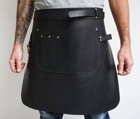 Offre Spéciale Logo personnalisé en cuir véritable cuisine vêtements de travail-multi-usage imperméable taille bavoir noir broderie chef tabliers de travail