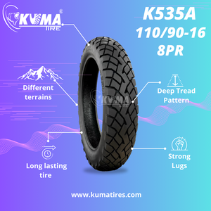 Nouveau pneu tubeless KUMA K535 tout-terrain 3.50-16 en caoutchouc naturel noir, durée de vie de 20 000 km, garantie de 12 mois pour remplacement de pneu de moto - Product Image 2