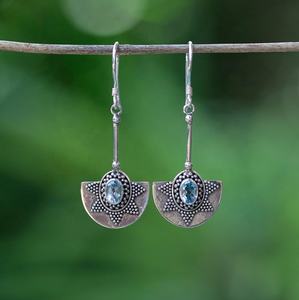 IER036 925 Sterling Silver Handmade Dangle <b>Earrings</b> Cute Style with Oval Gemstone Gold Plated for Party Gift or Engagement - Product Image 2