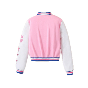 <b>Pink</b> White Varsity <b>Jacket</b> Women's Baseball Style Letter B Patch Design Full Sleeve Embroidered Stars Cotton Polyester Mix - Product Image 2