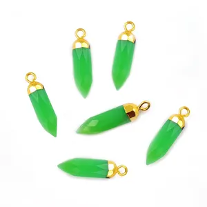 Green Chalcedony Gemstone Size 17x6mm Large Spike Gold Electroplated Pendant Charm Spike Pendant Point Charm Gold Plated Charm's