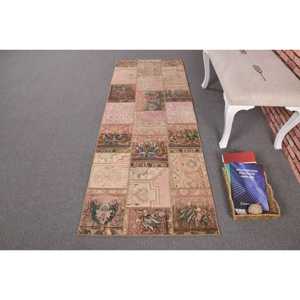 2.5x6.8 ft Turkish Rug, Vintage Runner Rug, <b>Brown</b> Plants & trees <b>Wool</b> Rug - Product Image 1