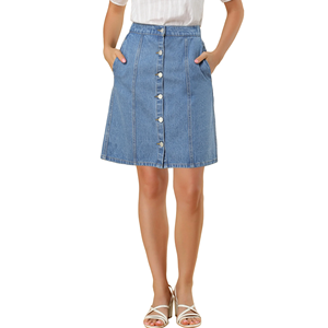 Mignon femmes Vintage Denim jupes décontracté respirant écologique 100% coton été jupe en gros seconde main balles - Product Image 6