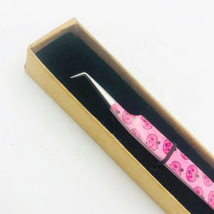 Pinzas de extensión de pestañas impresas personalizadas 90 grados recubierto de papel de acero inoxidable Etiqueta Privada punta de fibra pestañas probadas a mano - Product Image 6