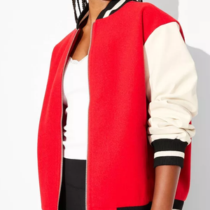 Veste de survêtement en patchwork brodée sur mesure, vente en gros, veste vierge pour hommes et femmes, Detroit Piston, éclaboussures de peinture, rouge et blanc, lettres - Product Image 3