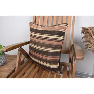 Almohada Kilim de lana marrón de 18x18 pulgadas, cojín estampado esponjoso Vintage para sofá, ropa de cama, portátil de Navidad con relleno de plumas - Product Image 3