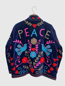 Veste à col mandarin brodée à la main avec motif géométrique, manches longues, style velours, design blouson pour adulte, idéale pour l'automne - Product Image 2