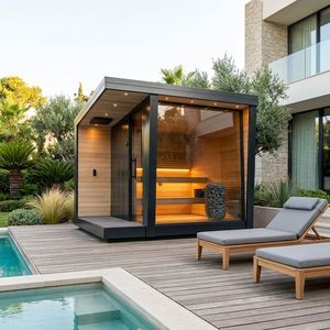 Sauna de vapor y sauna seca de leña para 10 personas, con función de quemador de leña y drenaje linfático, tipo Hammam y Baño Turco, modelo Rocky Balboa, <span class=keywords><strong>Casa</strong></span> Prefabricada - Product Image 3