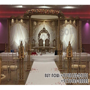 ห้องจัดเลี้ยงงานแต่งงานแบบกูจาราตี ตกแต่งด้วยไม้แบบแมนดาป งานแต่งงานแบบราชวัสดุ แมนดาปไม้แกะสลักแบบทรีเวนี งานแต่งงานแบบฮินดู แมนดาปแบบมหารานี สหรัฐอเมริกา - Product Image 1