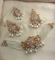 Parure de bijoux indiens plaqués or, style antique, tendance, pour mariée, fiançailles, fête, mariage, collier, boucles d'oreilles, bracelet, haute qualité