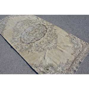 Alfombra turca Vintage de área grande de 4,2x9,1 pies, Material de lana marrón beige clásico, retales de látex para pasillo, alfombra rectangular para cabecera - Product Image 2