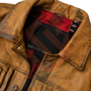 แจ็คเก็ตหนังวินเทจสไตล์ทรัคเกอร์ กันลม สำหรับฤดูหนาว สไตล์คาเฟ่เรเซอร์ แจ็คเก็ตมอเตอร์ไซค์พร้อมอุปกรณ์ป้องกันร่างกายสำหรับผู้ขับขี่ - Product Image 3