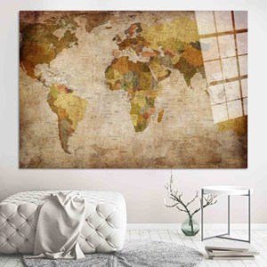 Mapa del Mundo Grande en Lienzo: Impresión Decorativa de Atlas Enmarcada, Arte en Vidrio Templado - Product Image 1