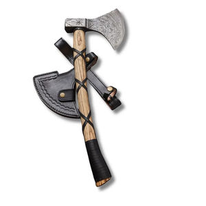 Hache à fendre Burraq personnalisée de 19,5 pouces en acier Damas, manche en bois de rose, étui en cuir, cadeau de camping en plein air, fait à la main, industriel - Product Image 1