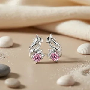 Boucles d'oreilles romantiques en forme de fleur avec strass en cristal rose, argent 925, plaqué argent classique, bijoux de fête pour femmes - Product Image 2