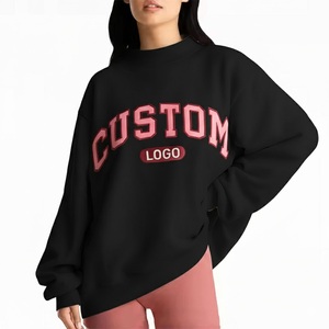 Custom Logo Women's Soft Cotton Mock Neck Streetwear Embroidered <b>Jumper</b> Fleece Oversized <b>Pullover</b> Women Mockneck Sweatshirt - Product Image 2