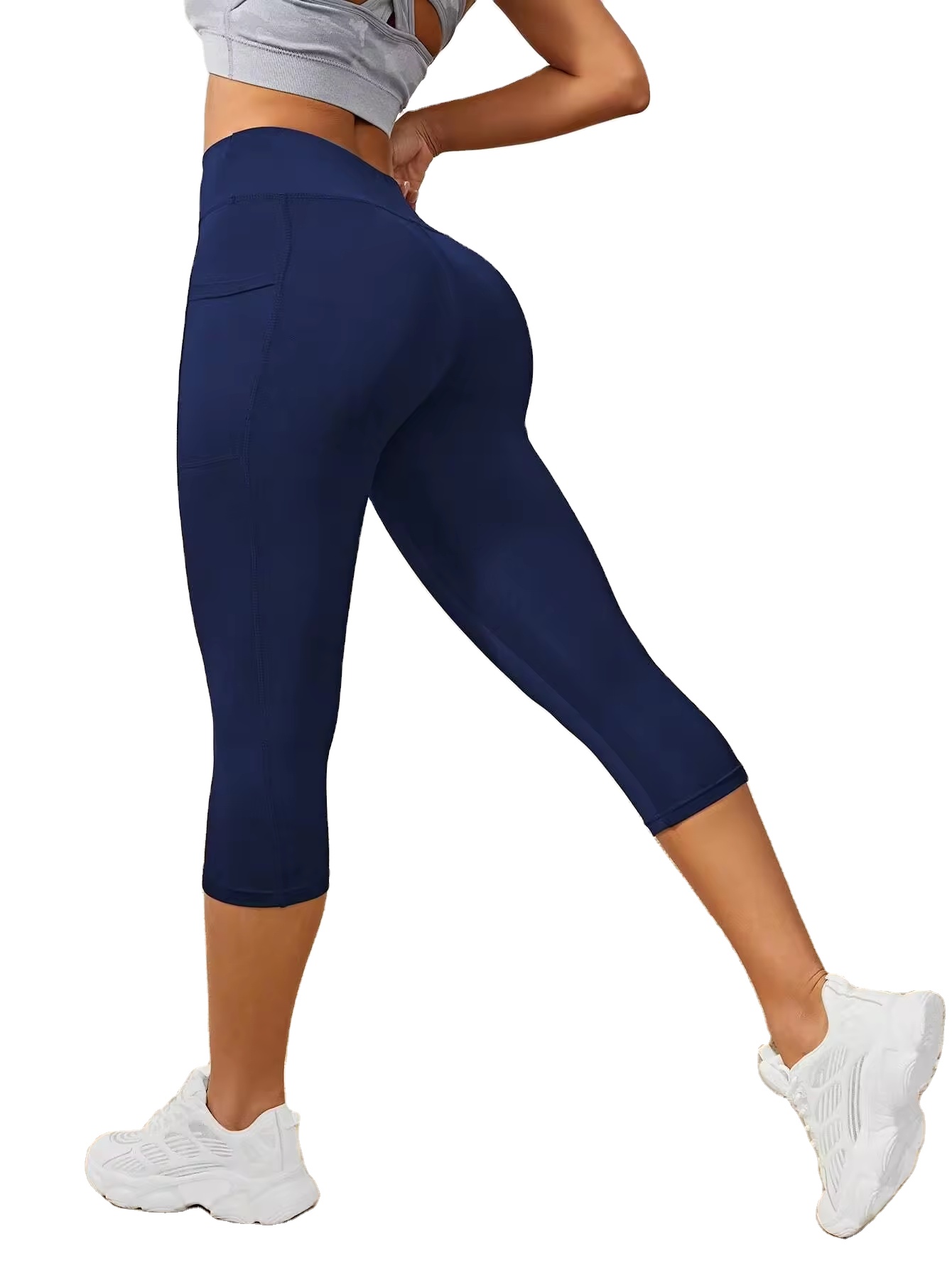 Custom High Waist Scrunch Sportswear Side Pocket Decoration Yoga Cropped Pants Casual Sportswear Fitness Yoga Wear Workout Pant