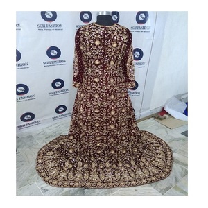 Tenues de mariage pakistanaise de mariée embellies perles Dabka Cora perles de verre perles cristaux de pierre strass travail longue robe de Style - Product Image 2