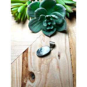 Navajo Handmade Sterling Silver Pendant with White Buffalo Bezel Setting Inlay - Product Image 4