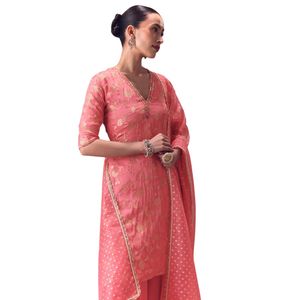 Kurti ผ้าพีชกับกางเกง sharara และชุดปาร์ตี้ชาติพันธุ์ดีไซเนอร์ dupatta สำหรับฟังก์ชั่นงานแต่งงาน - Product Image 5