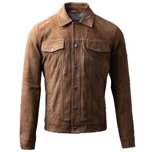 Veste de motard en cuir marron pour homme au design élégant, coupe classique ajustée, fermeture éclair sur le devant, col montant et haute qualité - Product Image 3