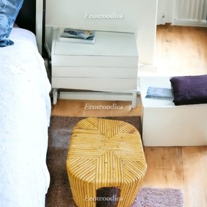 Console de fête Pooja de cuisine antique tabouret en bois marron naturel massif avec incrustation d'os artisanat pour bébés enfants pour le salon - Product Image 2