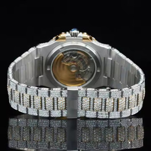Montre automatique pour hommes Iced out avec VVS Clarity Moissanite Silver Gold Tone Le bracelet en acier inoxydable à la mode améliore le style - Product Image 5