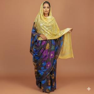 Robe traditionnelle somalienne authentique et tendance 2026 en soie noire Brasso, jacquard slub, avec motif floral, ensemble de vêtements de fête pour filles - Product Image 1