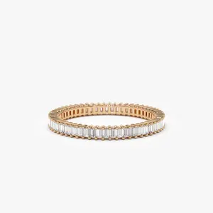 Anillo de Eternidad Completo con Diamantes Baguette en Oro Sólido de 14k, 18k y 20k, Anillo de Eternidad Apilable con Diamantes Baguette Estilo Americano - Product Image 2