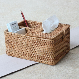 Vente en gros de boîte à mouchoirs rectangulaire en rotin du Vietnam Couverture en osier naturel faite à la main pour serviettes, idéale pour les hôtels et la décoration moderne - Product Image 2