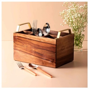 Latest 4 Layer Wooden Traditional Cutlery Holder <b>Kitchen</b> Utensils Organizer Dispenser Storage <b>Caddy</b> Detachable Design Best - Product Image 3