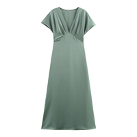Robe longue en satin soyeux décontractée pour femmes, mode été, 6 coloris, col en V, manches courtes, empire, en mousseline, crayon, pour le printemps